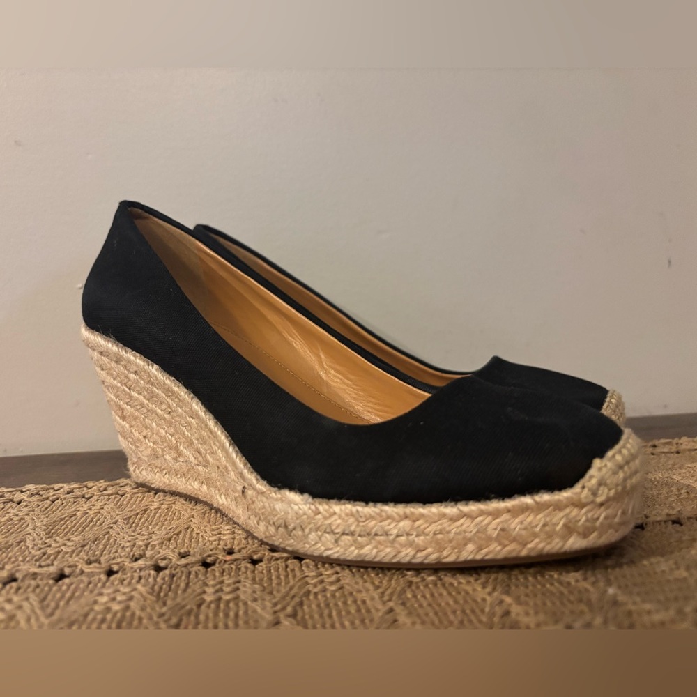 J. Crew Navy/Tan Canvas Espadrille Wedge Heels size 6